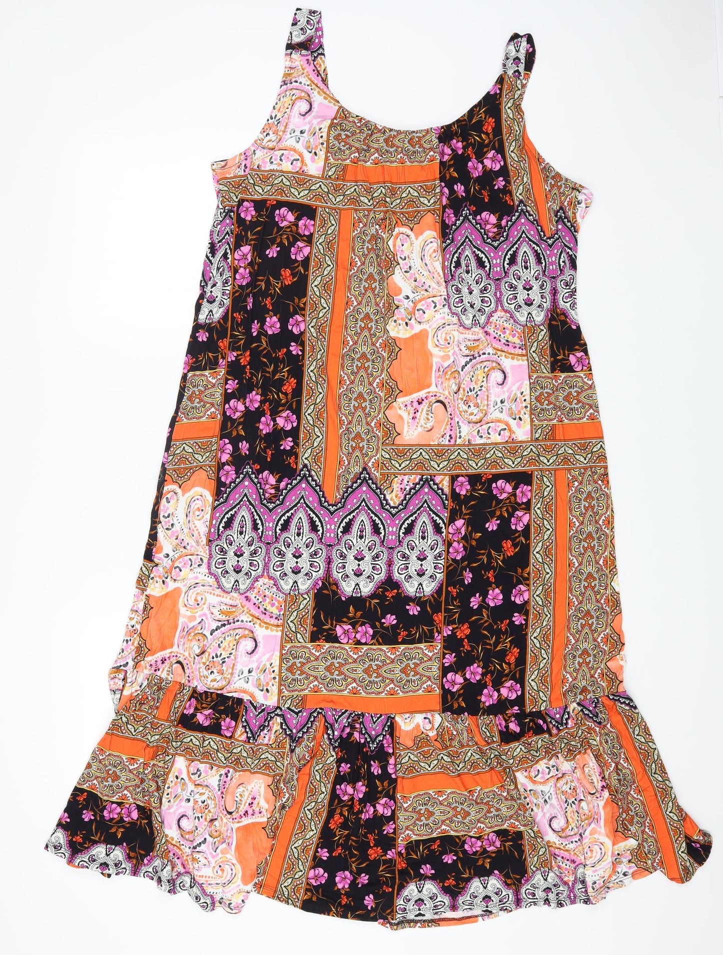 Per Una Womens Multicoloured Geometric Viscose Tank Dress Size 18 Round Neck Pullover