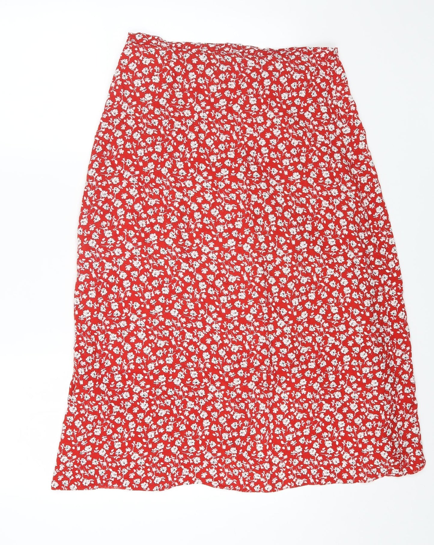 New Look Womens Red Floral Viscose Wrap Skirt Size 10 Tie