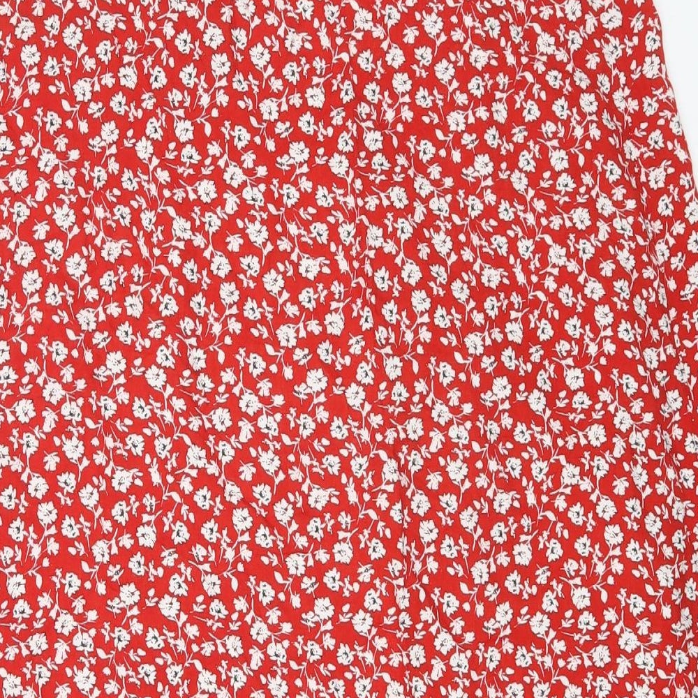 New Look Womens Red Floral Viscose Wrap Skirt Size 10 Tie