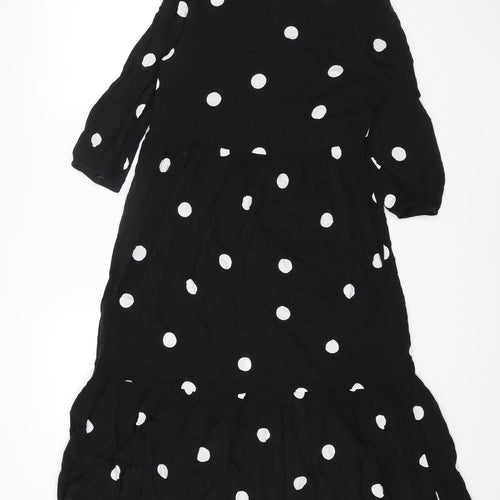 New Look Womens Black Polka Dot Viscose A-Line Size 8 Round Neck Button