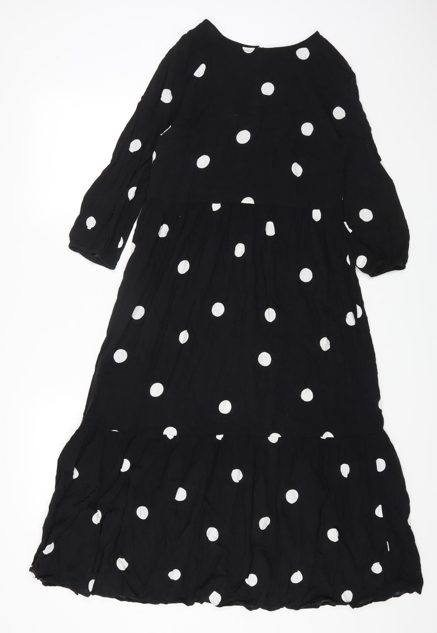 New Look Womens Black Polka Dot Viscose A-Line Size 8 Round Neck Button