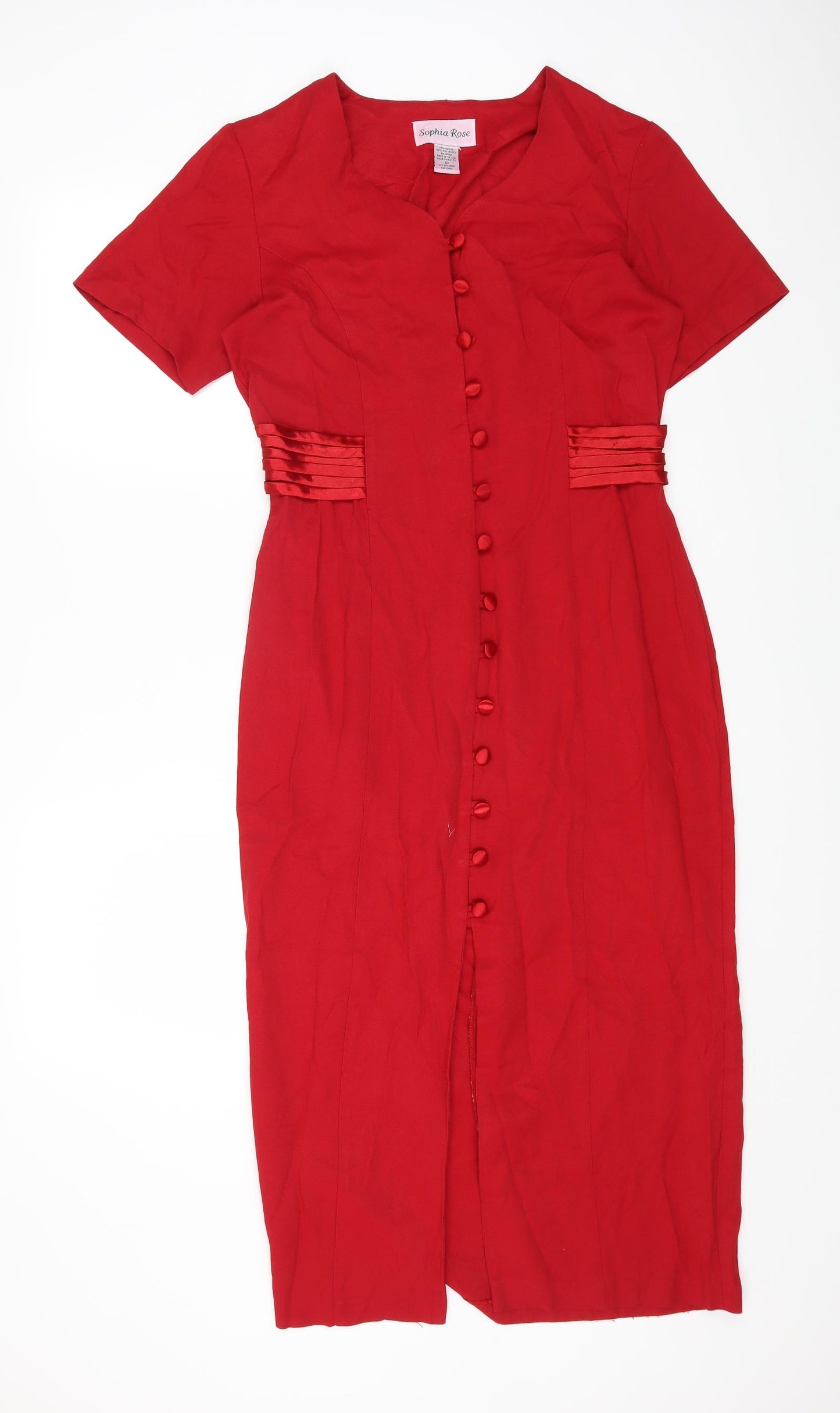 SOPHIA ROSE Womens Red Rayon A-Line Size 10 Round Neck Button