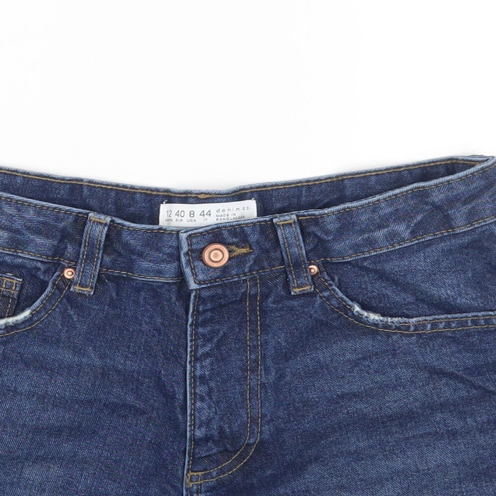 Denim & Co. Womens Blue Cotton Cut-Off Shorts Size 12 Regular Zip