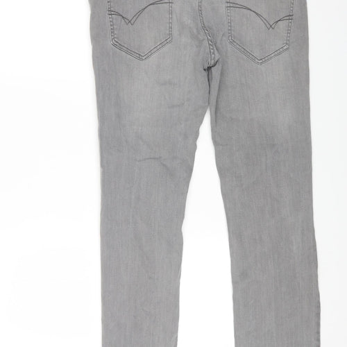 Denim & Co. Mens Grey Cotton Straight Jeans Size 36 in L34 in Regular Button