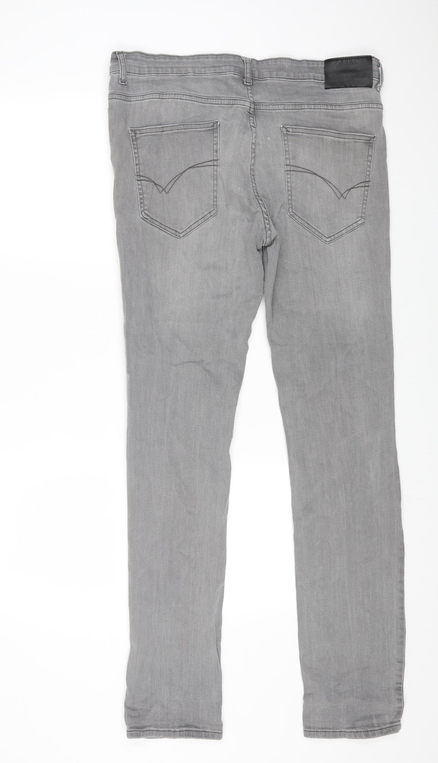 Denim & Co. Mens Grey Cotton Straight Jeans Size 36 in L34 in Regular Button