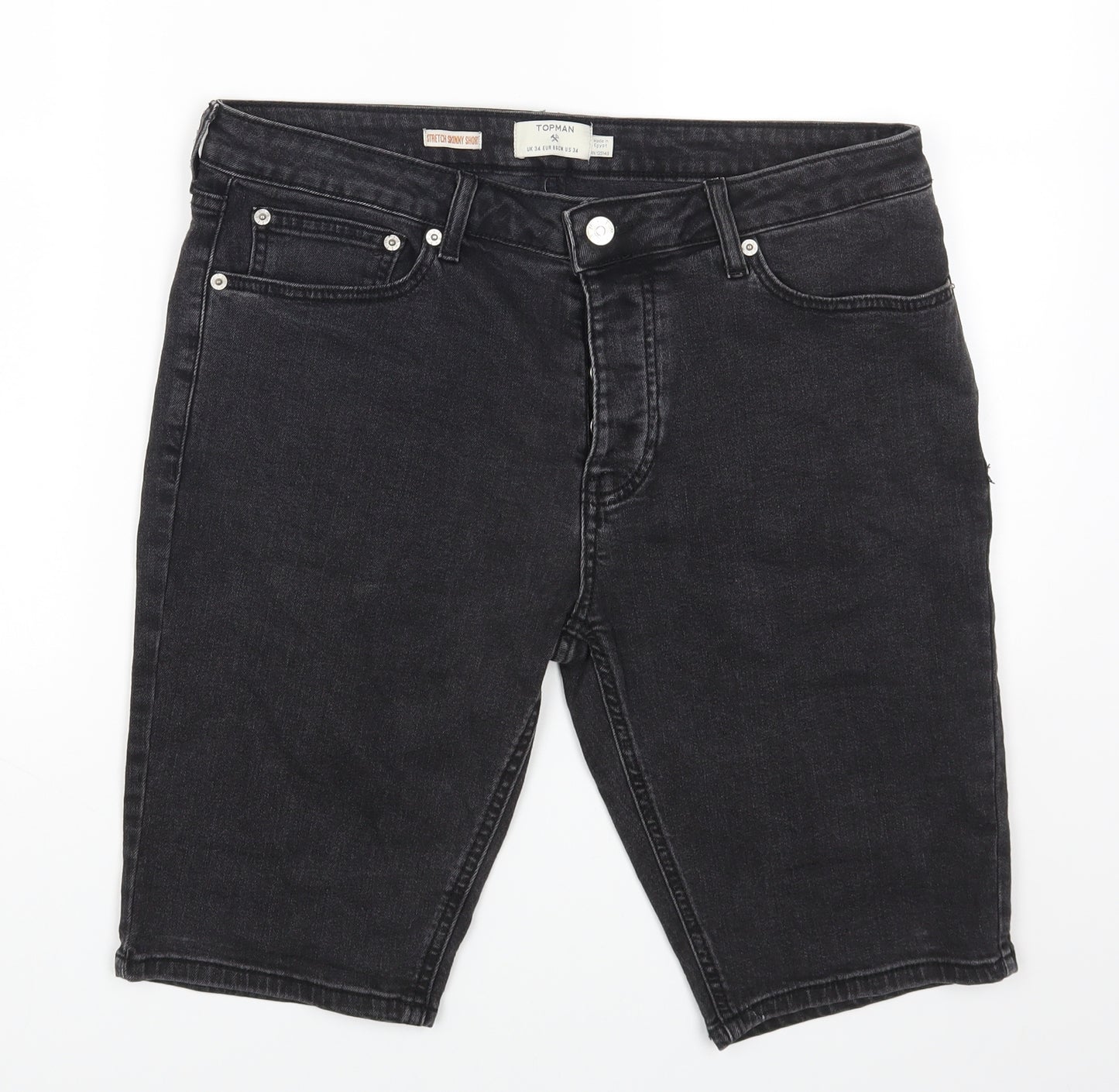 Topman Mens Black Cotton Biker Shorts Size 34 in L10 in Regular Button