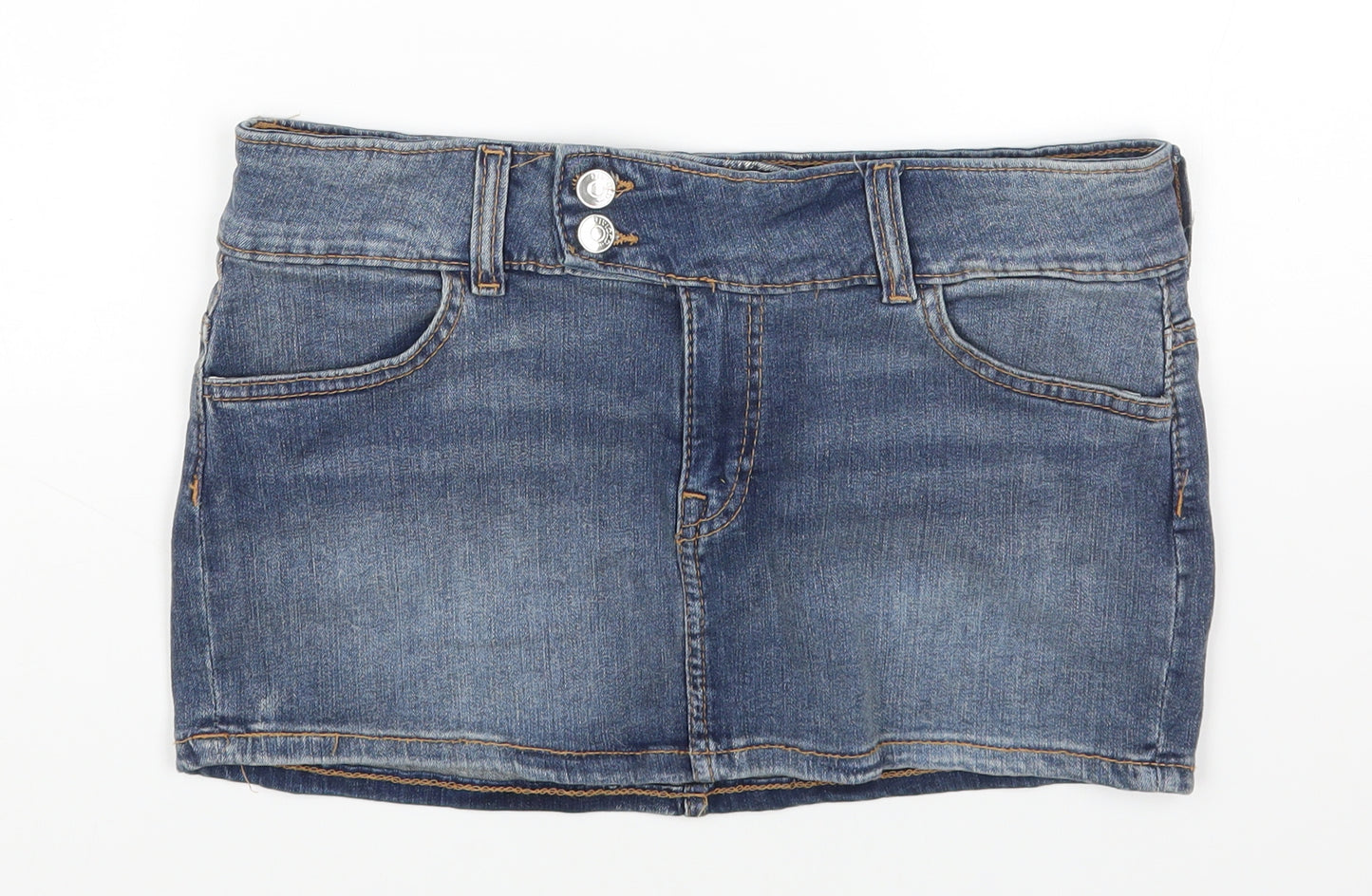 H&M Womens Blue Cotton Mini Skirt Size 12 Zip
