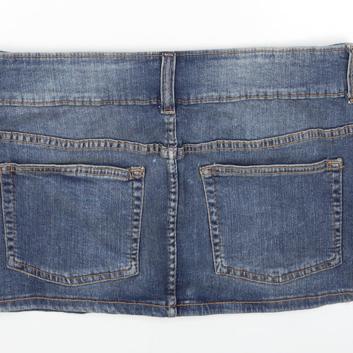 H&M Womens Blue Cotton Mini Skirt Size 12 Zip