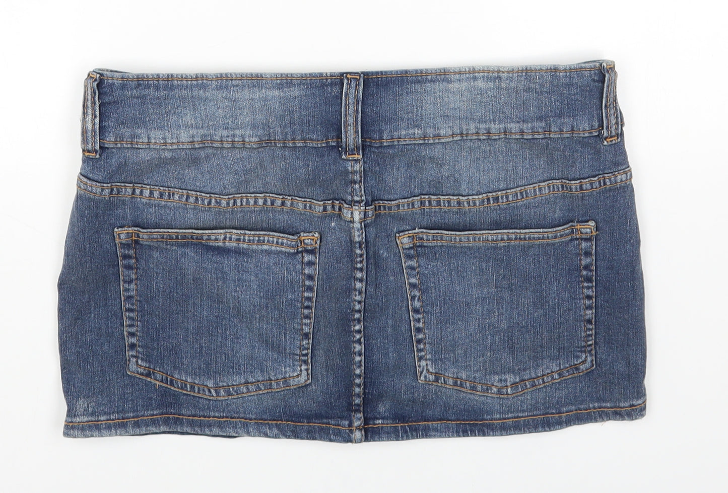 H&M Womens Blue Cotton Mini Skirt Size 12 Zip