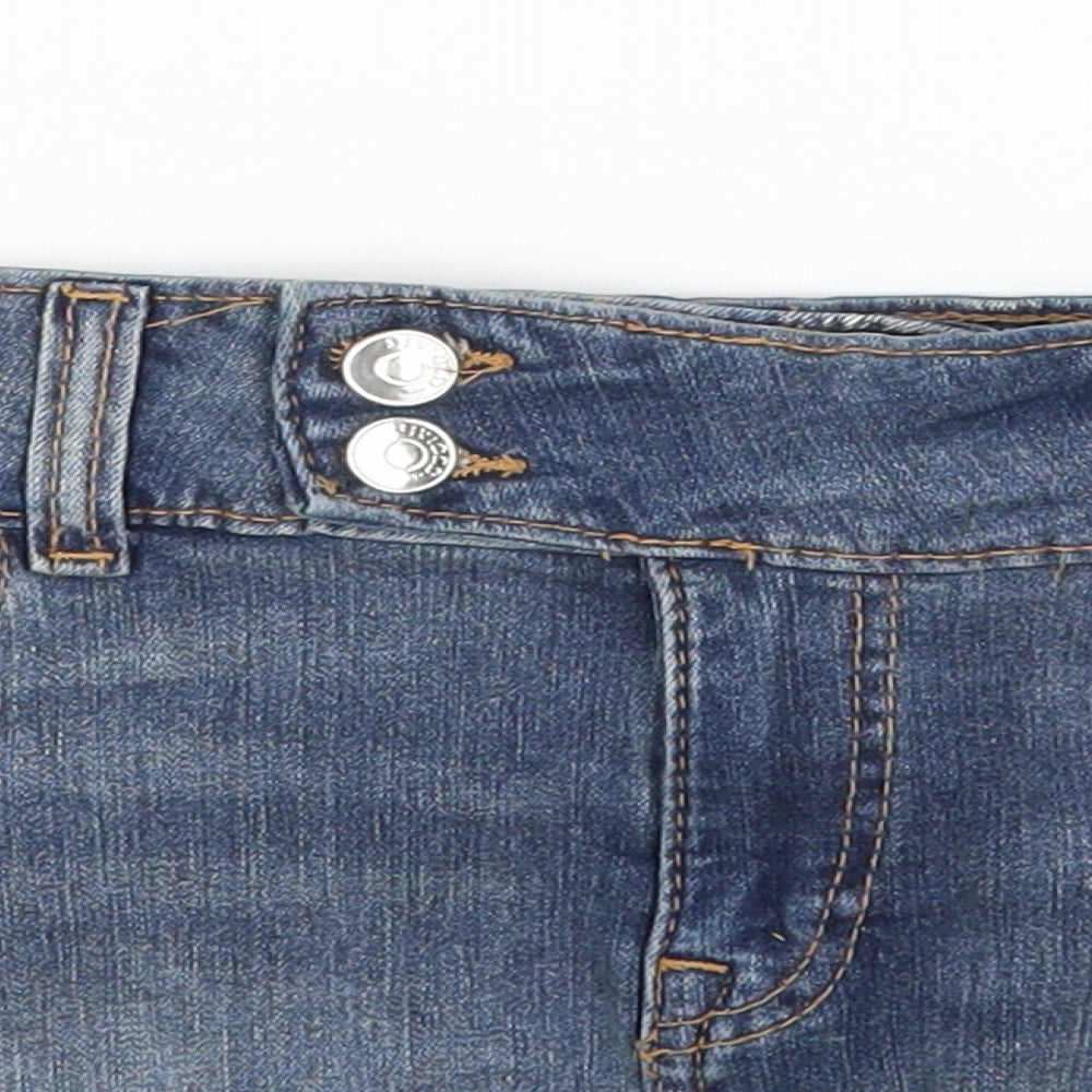 H&M Womens Blue Cotton Mini Skirt Size 12 Zip