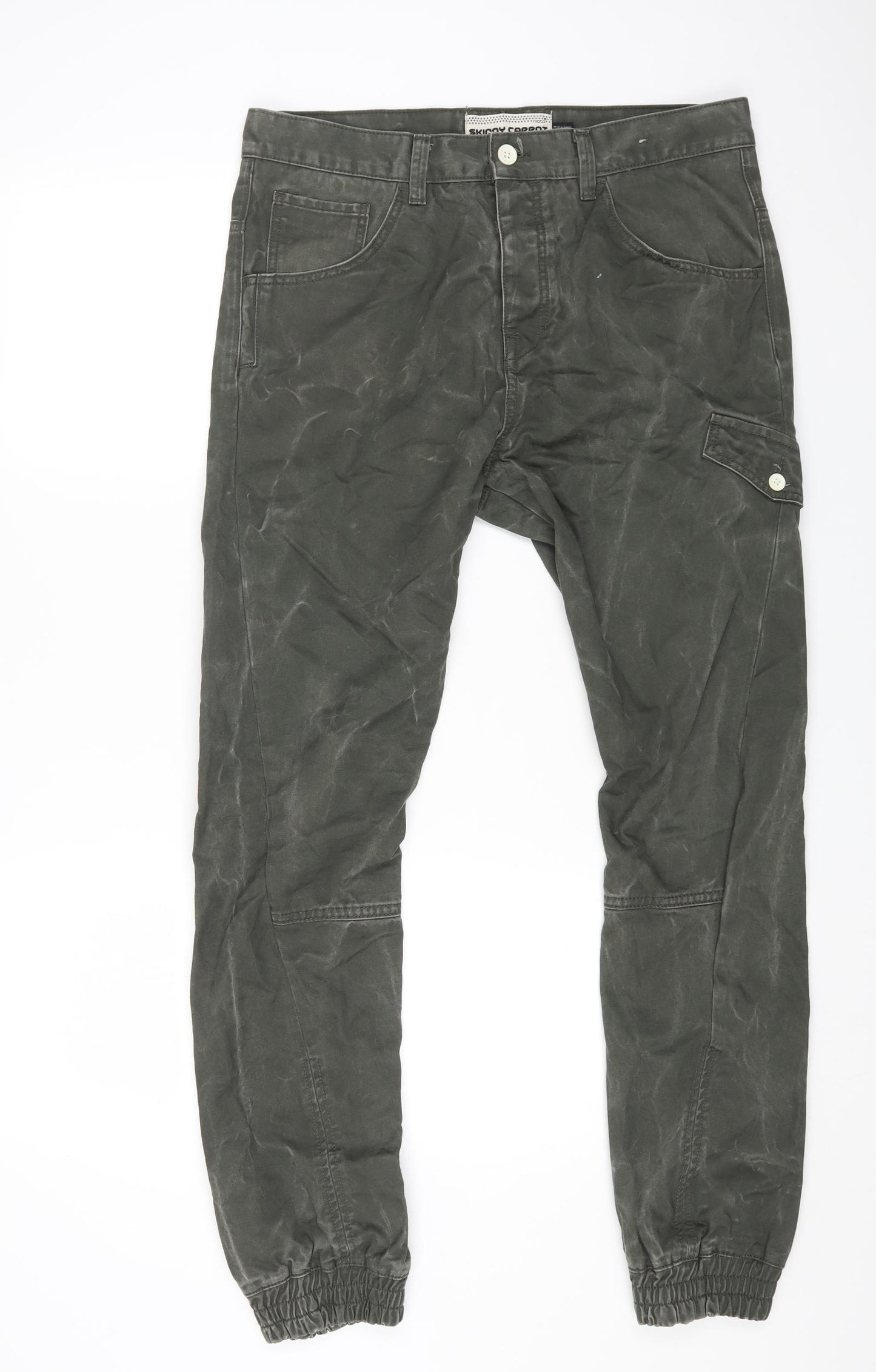 SKINNY CARROT Mens Green Cotton Straight Jeans Size 34 in L28 in Regular Button - Acid Wash