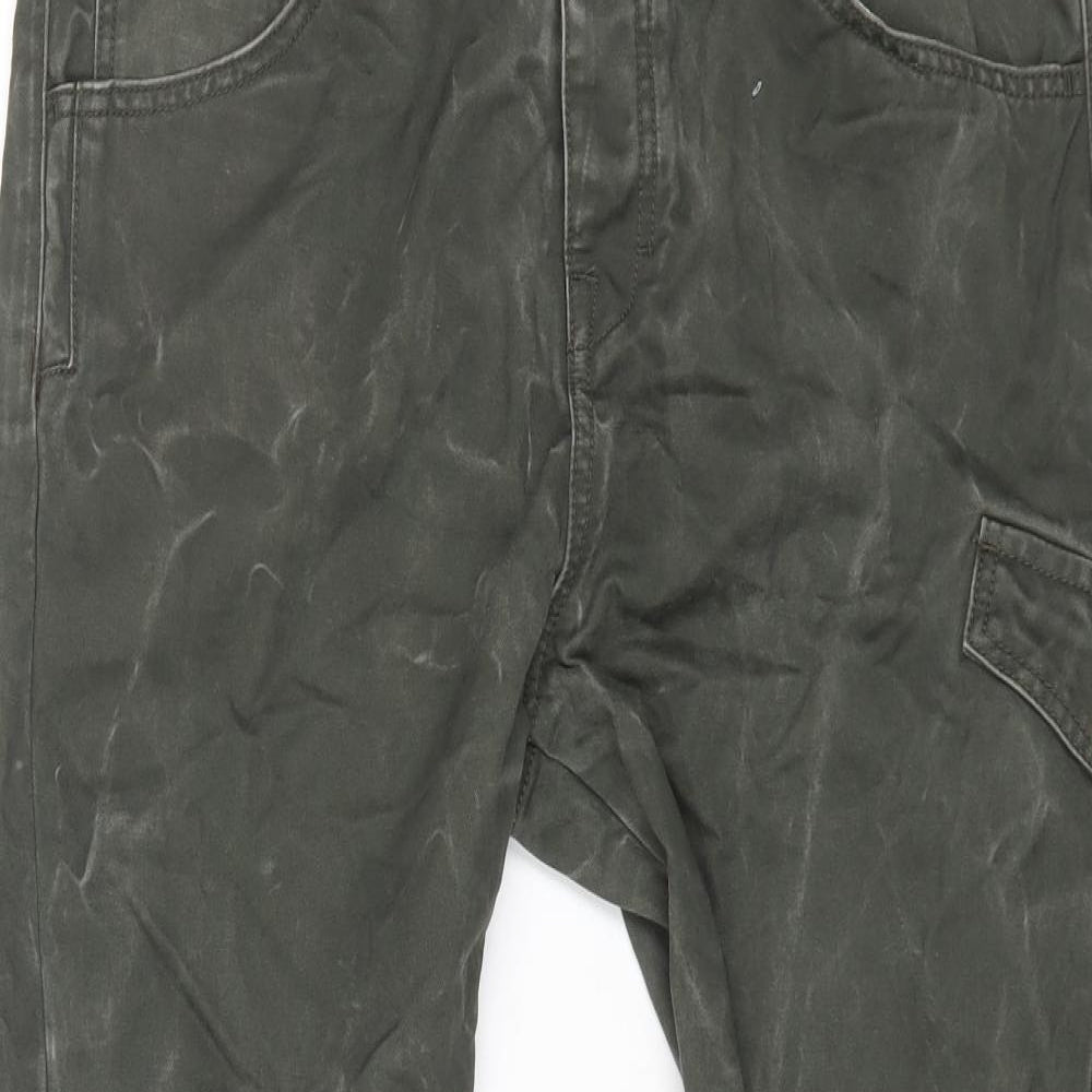 SKINNY CARROT Mens Green Cotton Straight Jeans Size 34 in L28 in Regular Button - Acid Wash