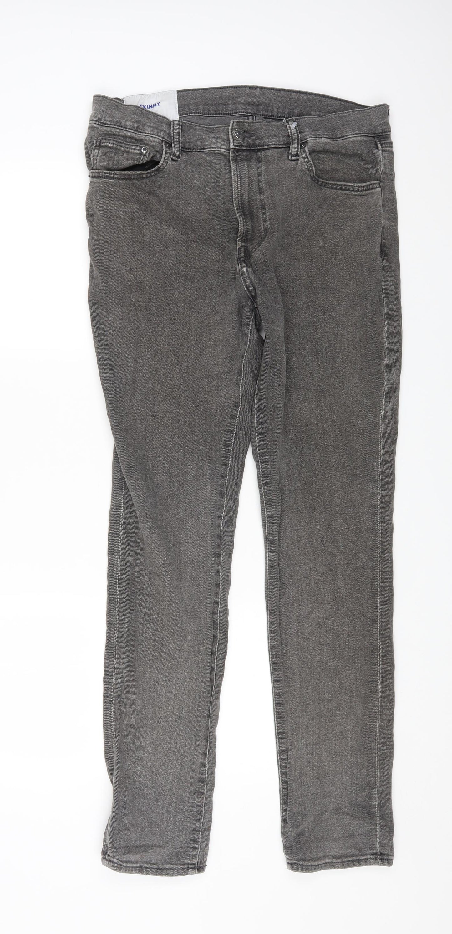 SKINNY Mens Grey Cotton Straight Jeans Size 36 in L32 in Regular Button