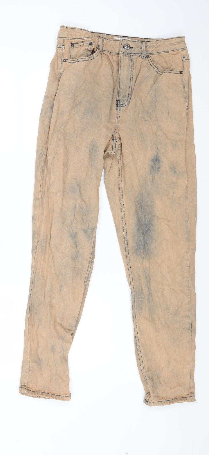 Topshop Mens Orange Cotton Straight Jeans Size 28 in L32 in Regular Button - Acid Wash