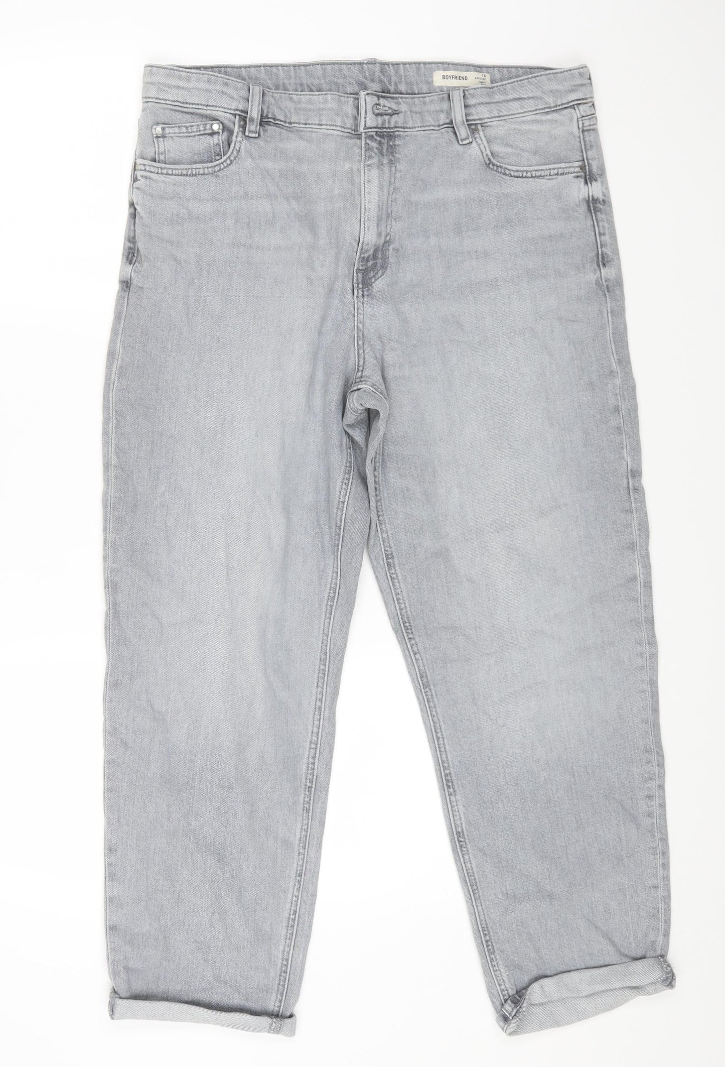 Marks and Spencer Womens Grey Cotton Straight Jeans Size 16 L26 in Regular Zip