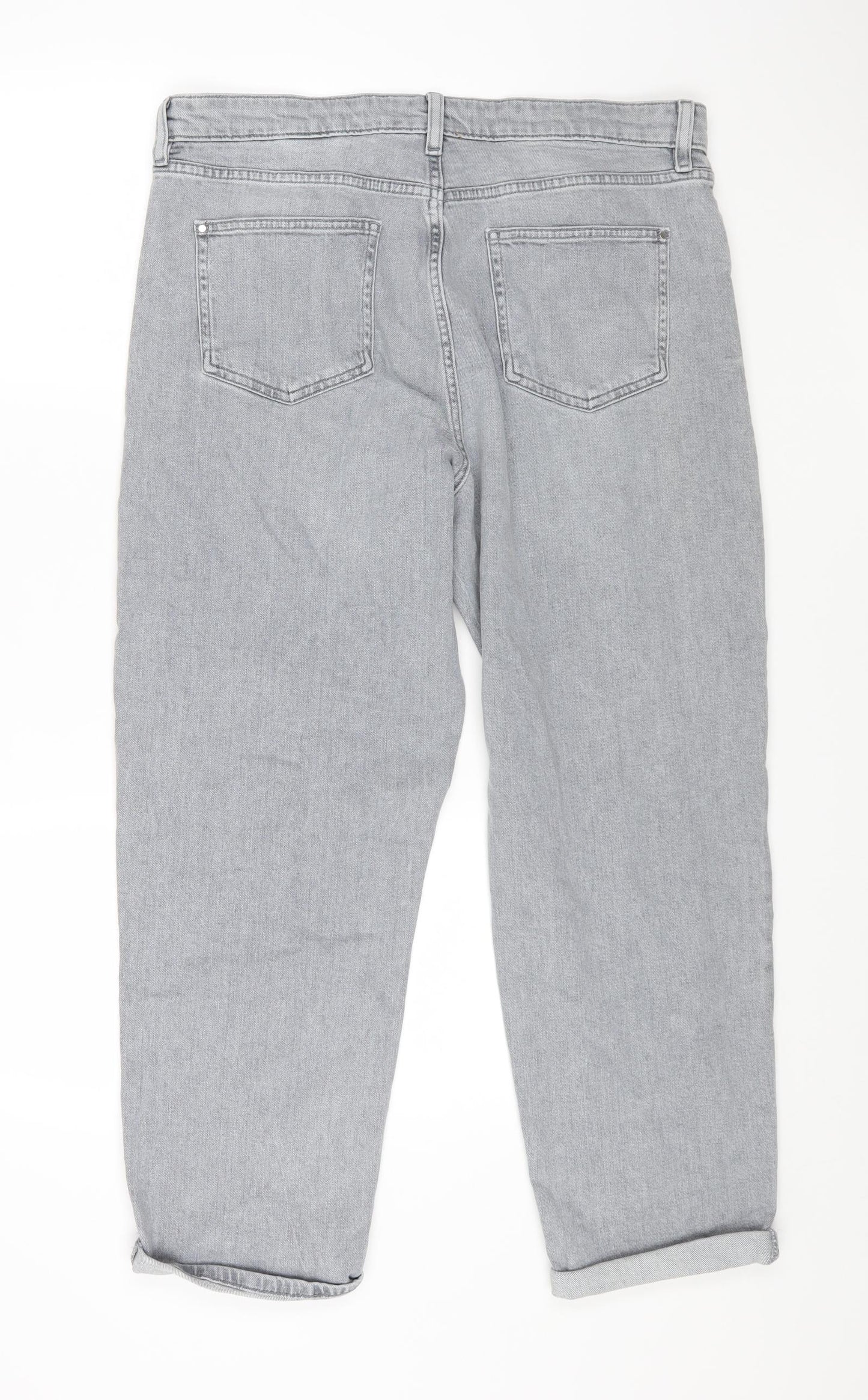 Marks and Spencer Womens Grey Cotton Straight Jeans Size 16 L26 in Regular Zip