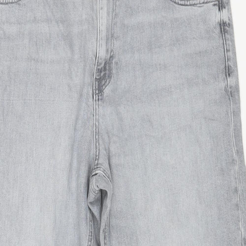 Marks and Spencer Womens Grey Cotton Straight Jeans Size 16 L26 in Regular Zip