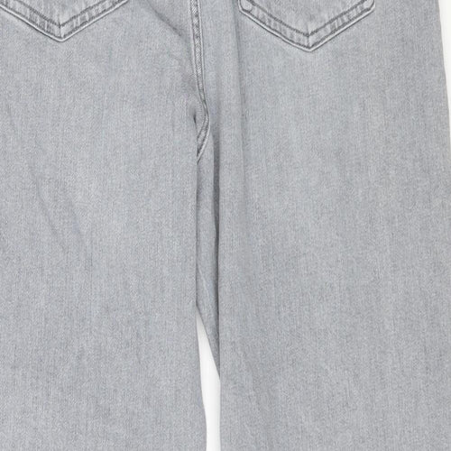 Marks and Spencer Womens Grey Cotton Straight Jeans Size 16 L26 in Regular Zip