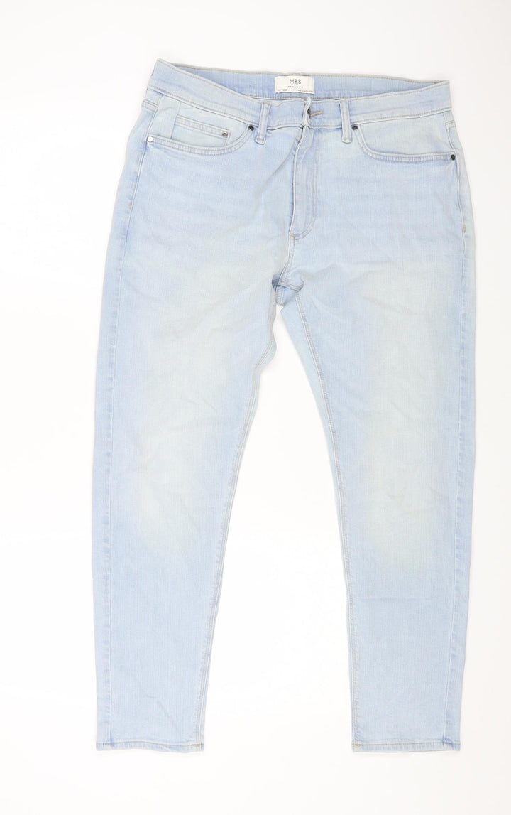 Marks and Spencer Womens Blue Cotton Straight Jeans Size 36 in L29 in Regular Zip