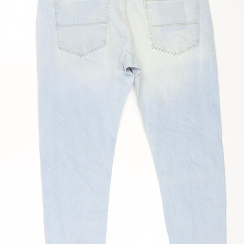 Marks and Spencer Womens Blue Cotton Straight Jeans Size 36 in L29 in Regular Zip