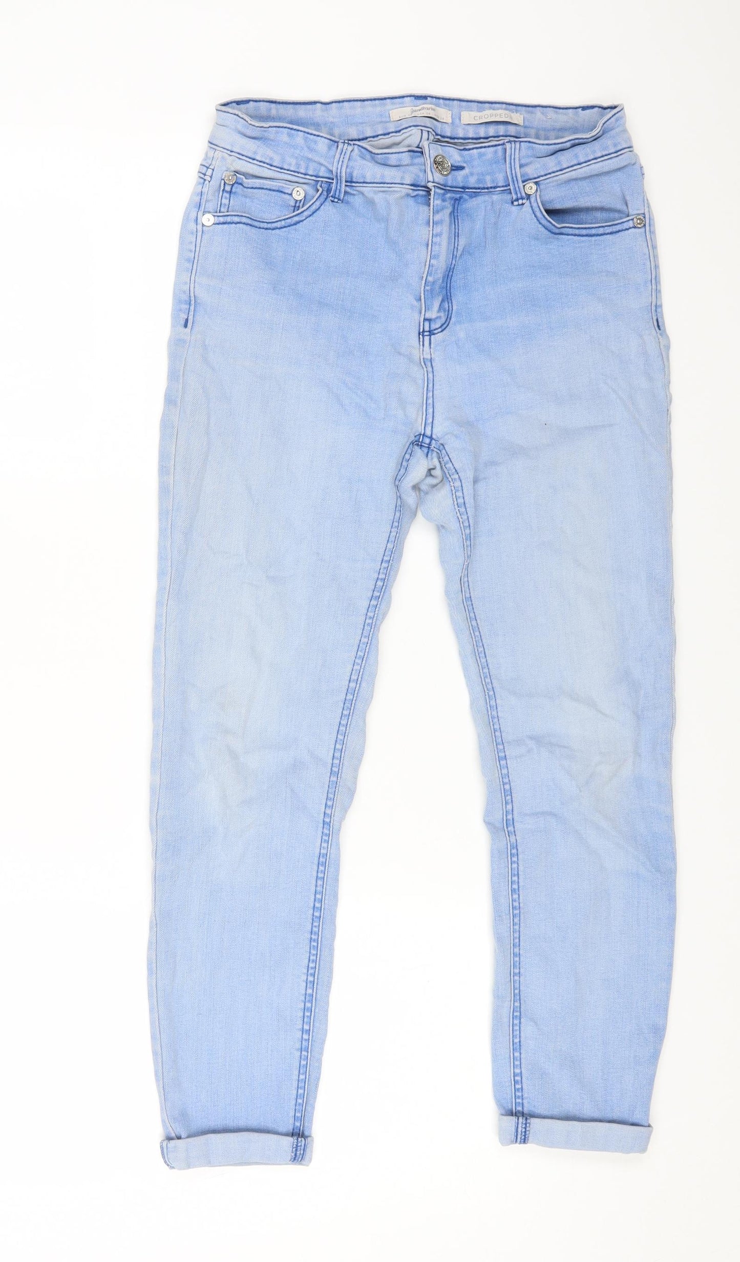 Stradivarius Womens Blue Cotton Cropped Jeans Size 10 L21 in Regular Zip