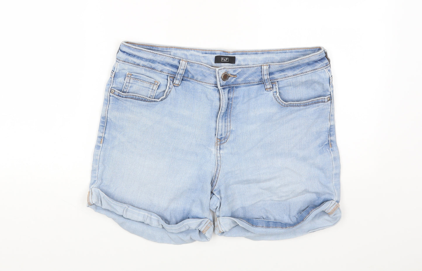 F&F Womens Blue Cotton Cut-Off Shorts Size 12 Regular Zip