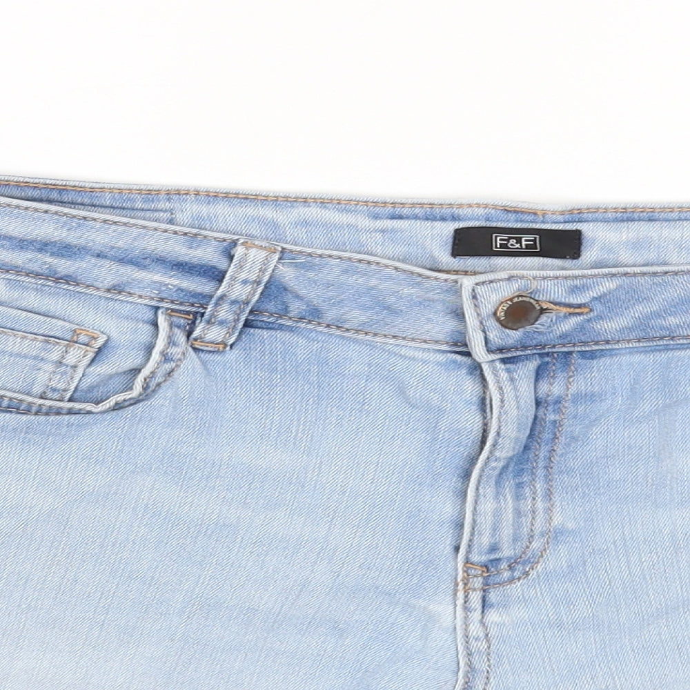 F&F Womens Blue Cotton Cut-Off Shorts Size 12 Regular Zip
