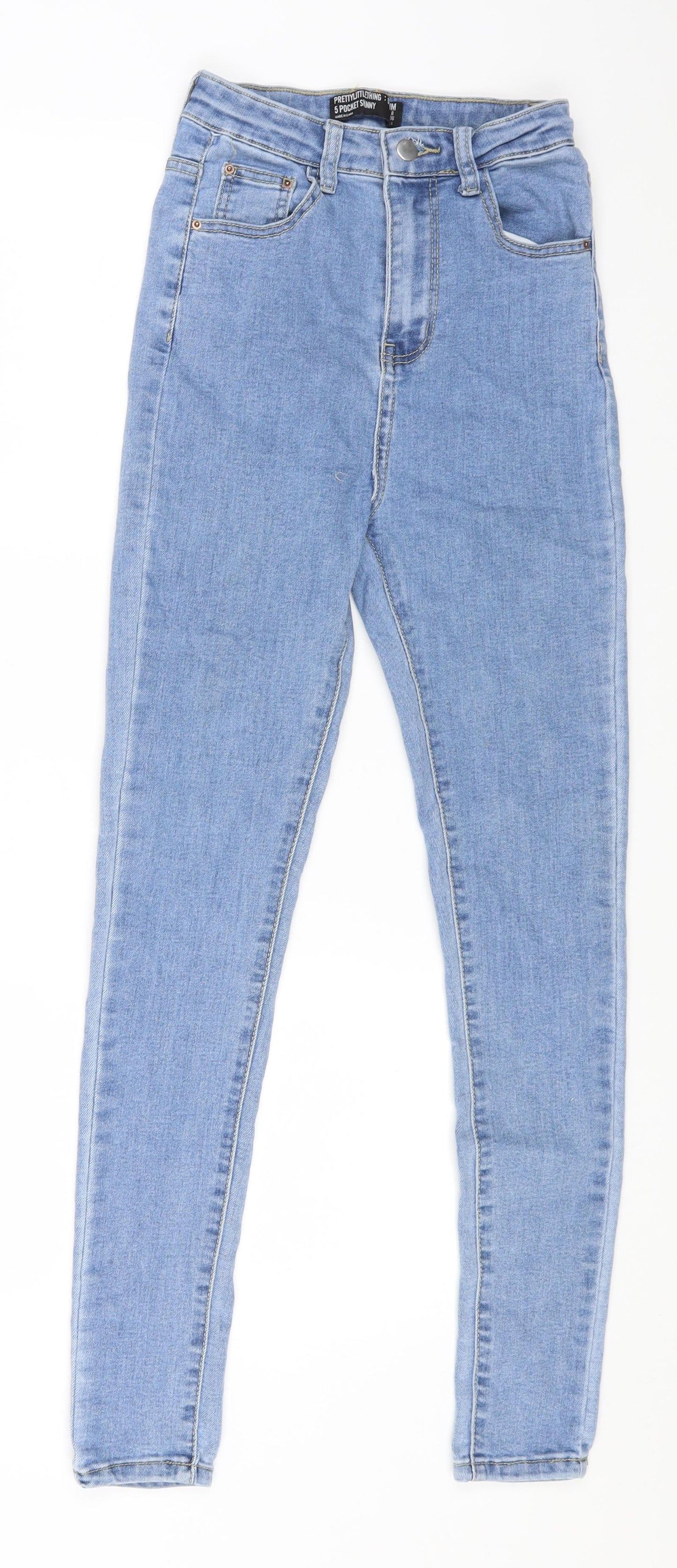 PRETTYLITTLETHING Womens Blue Cotton Skinny Jeans Size 8 L26 in Regular Zip - 20inch waist.