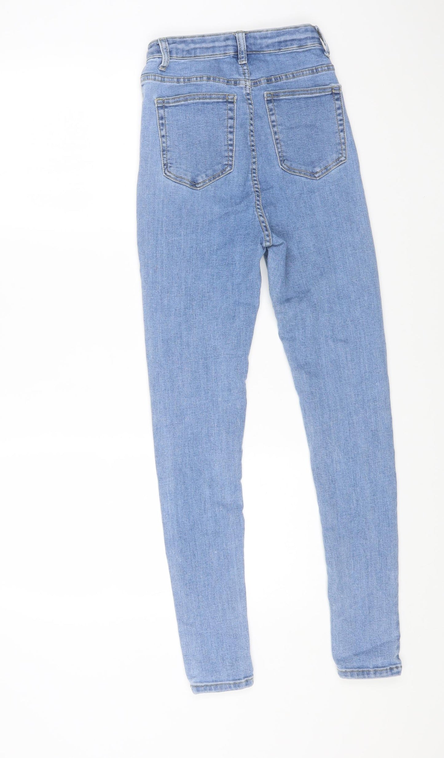 PRETTYLITTLETHING Womens Blue Cotton Skinny Jeans Size 8 L26 in Regular Zip - 20inch waist.