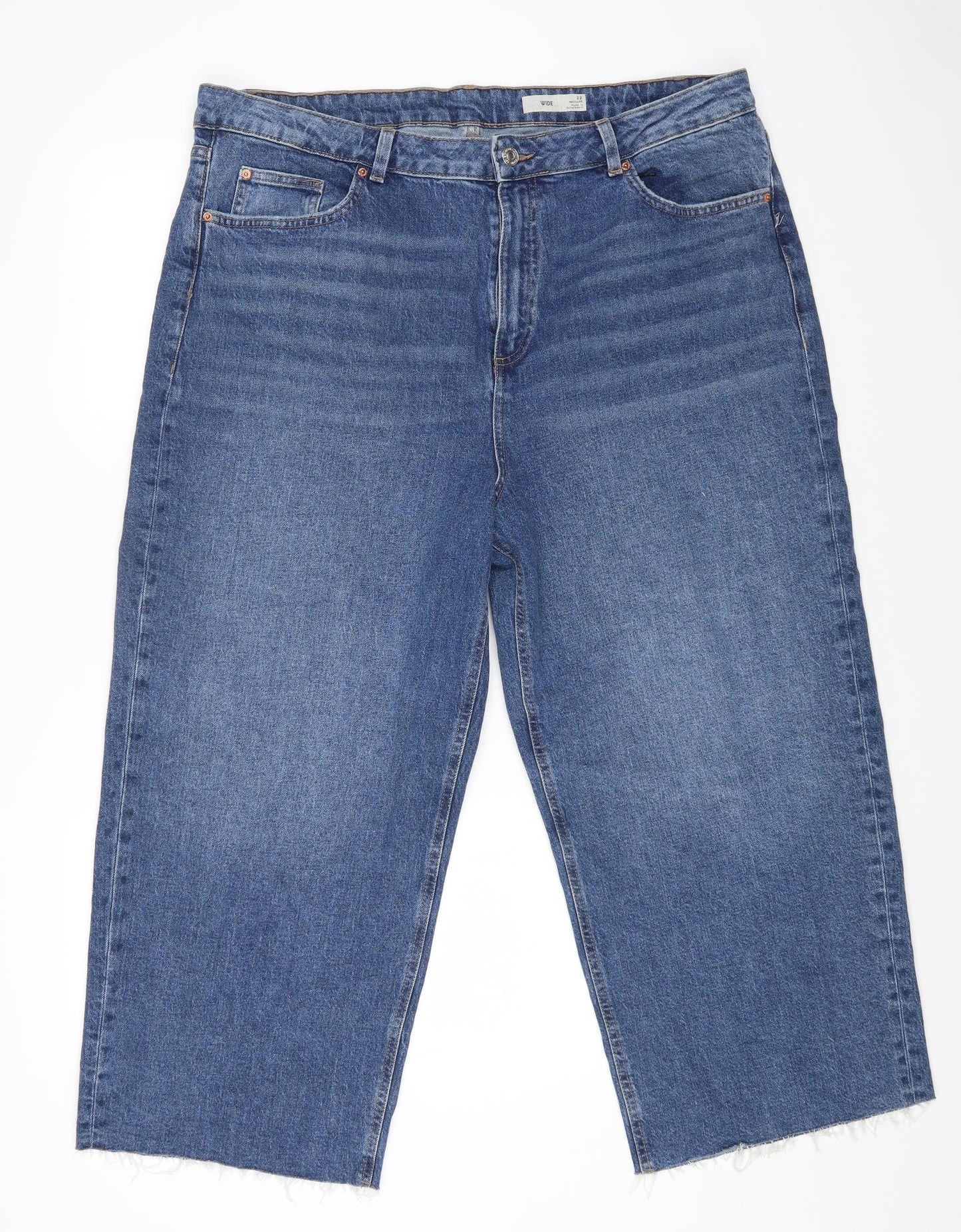 Marks and Spencer Womens Blue Cotton Wide-Leg Jeans Size 22 L23 in Regular Zip