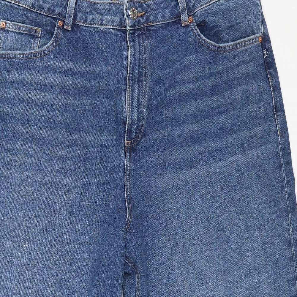 Marks and Spencer Womens Blue Cotton Wide-Leg Jeans Size 22 L23 in Regular Zip
