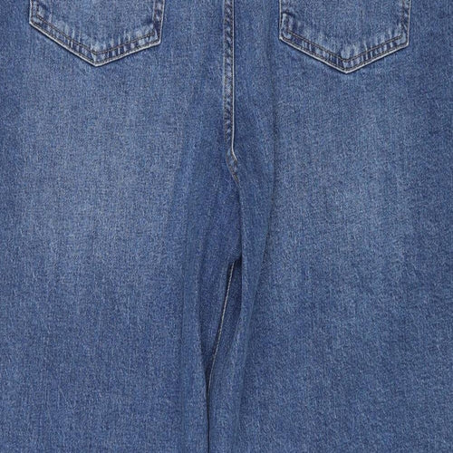 Marks and Spencer Womens Blue Cotton Wide-Leg Jeans Size 22 L23 in Regular Zip