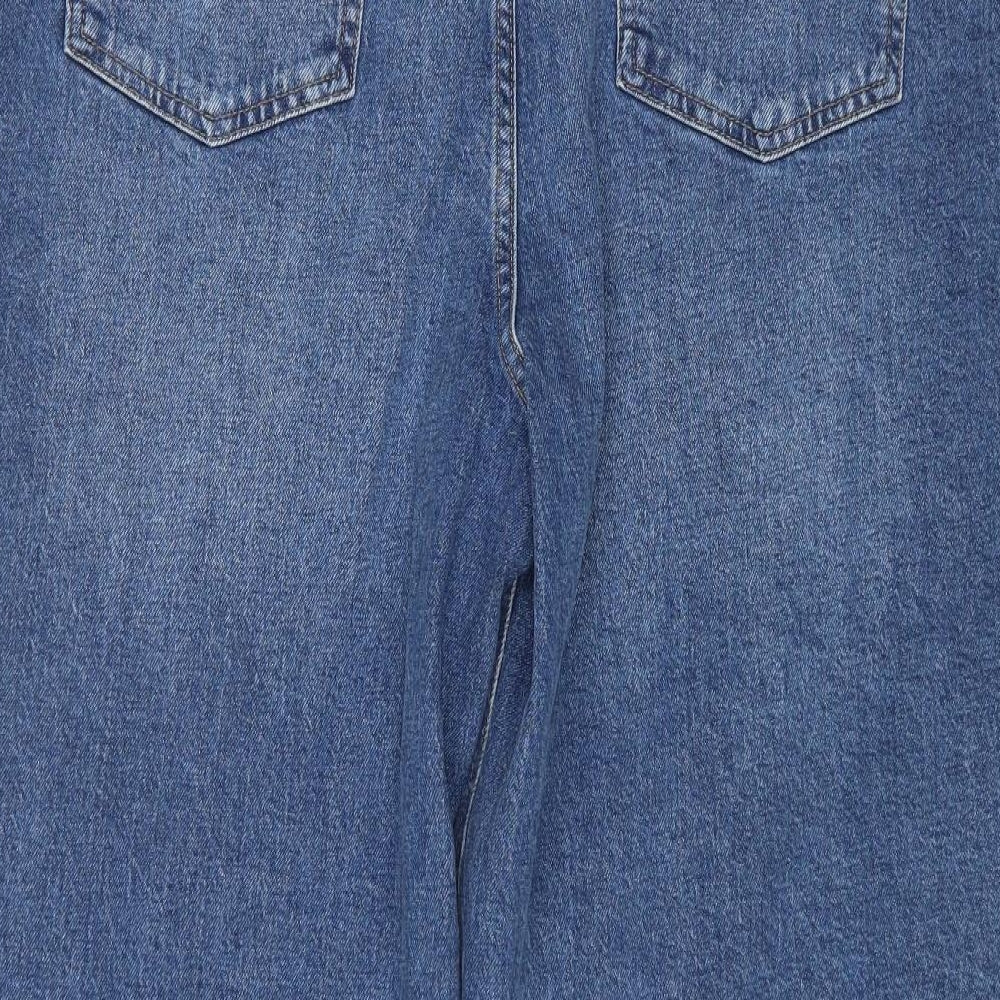 Marks and Spencer Womens Blue Cotton Wide-Leg Jeans Size 22 L23 in Regular Zip
