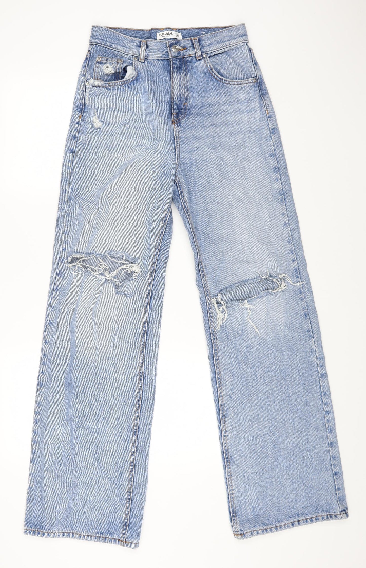 Pull&Bear Womens Blue Cotton Mom Jeans Size 8 L30 in Regular Zip