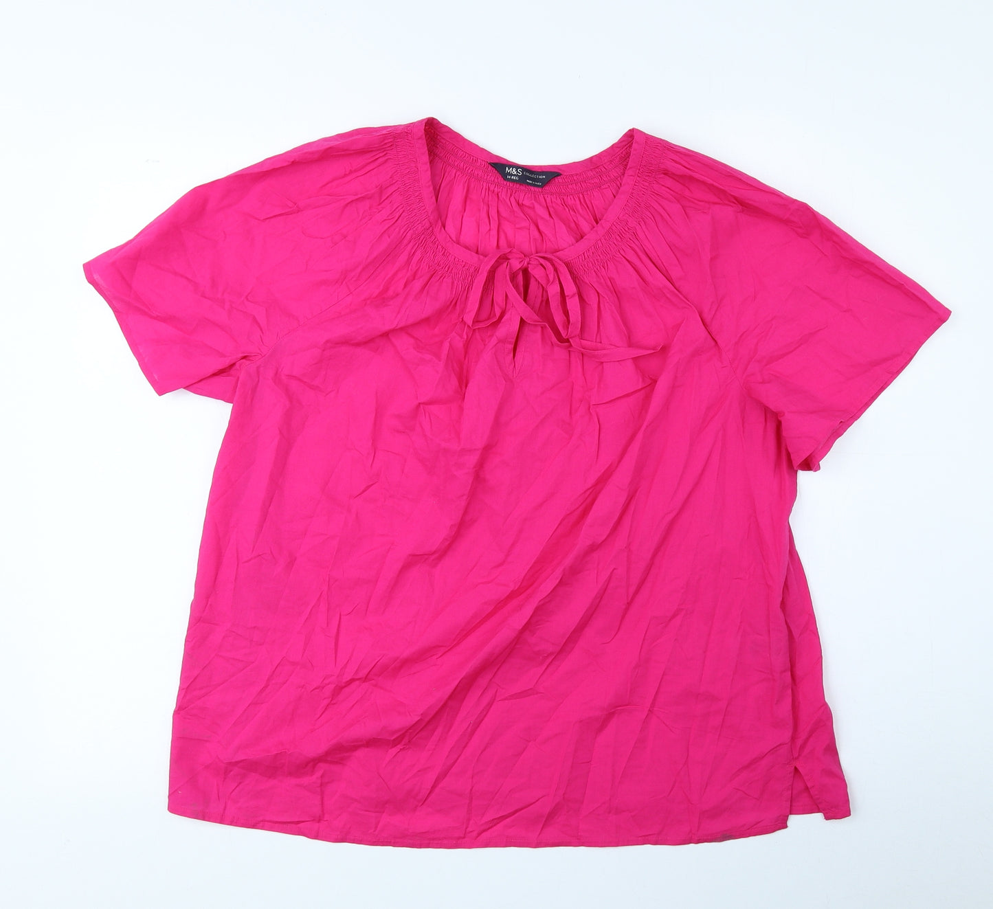 Marks and Spencer Womens Pink 100% Cotton Jersey Blouse Size 14 Crew Neck