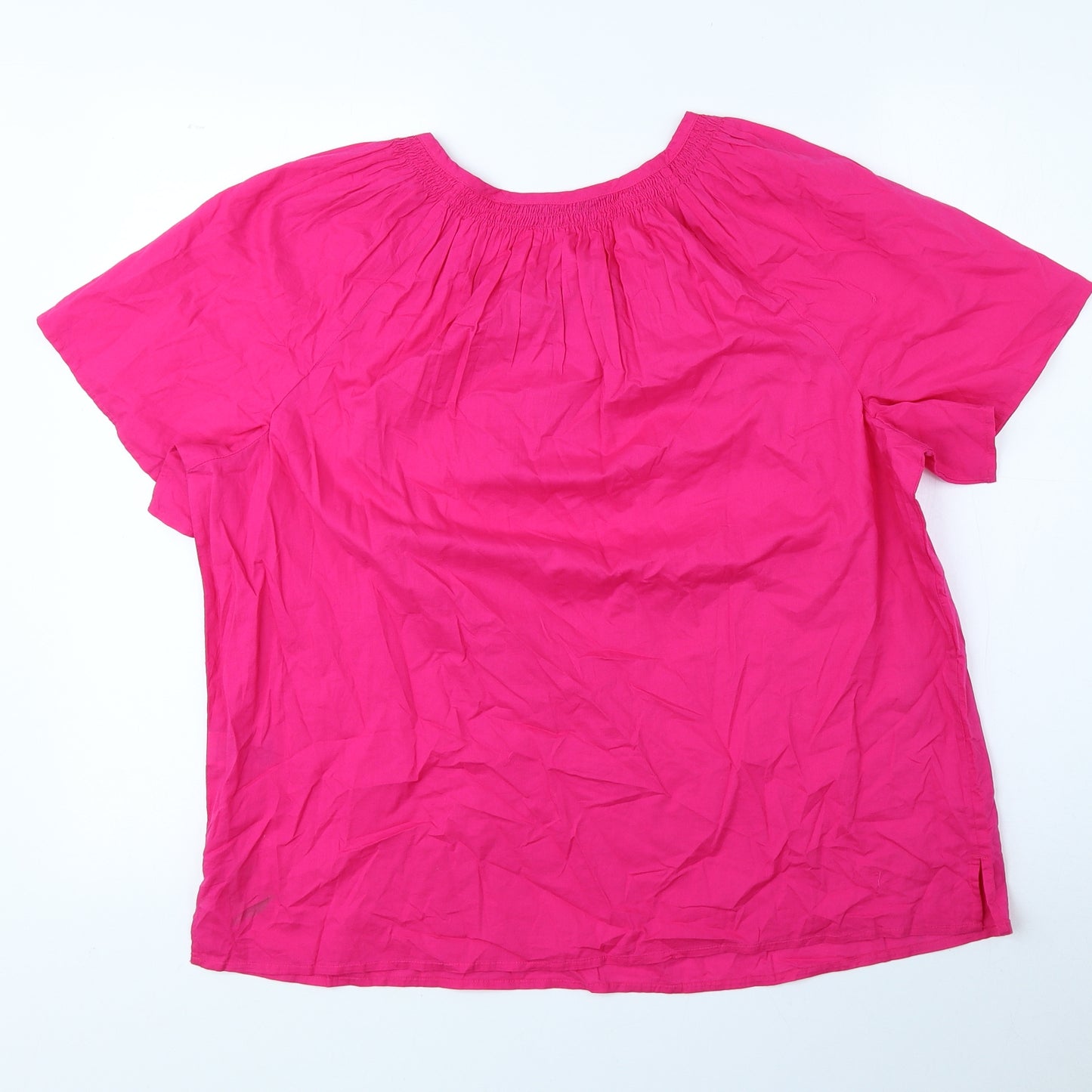 Marks and Spencer Womens Pink 100% Cotton Jersey Blouse Size 14 Crew Neck