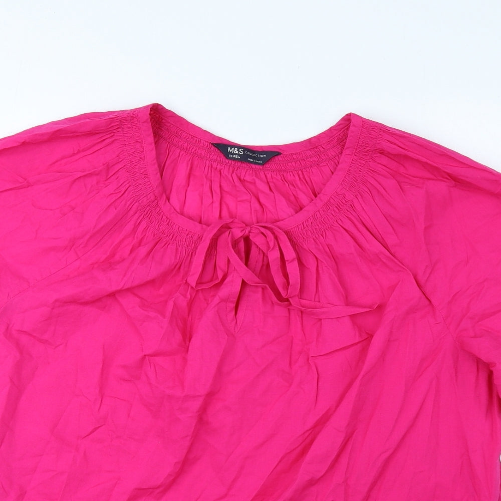 Marks and Spencer Womens Pink 100% Cotton Jersey Blouse Size 14 Crew Neck