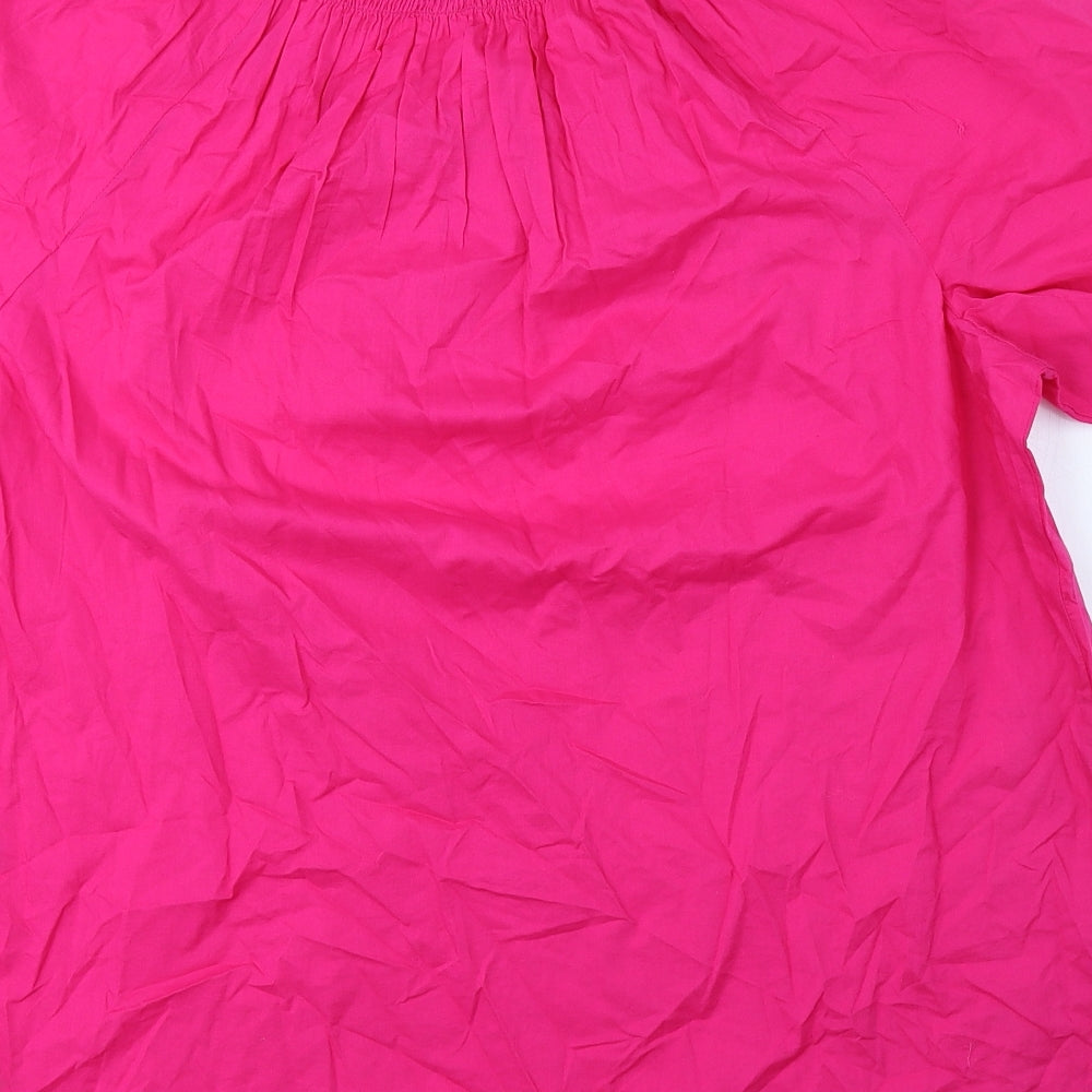 Marks and Spencer Womens Pink 100% Cotton Jersey Blouse Size 14 Crew Neck