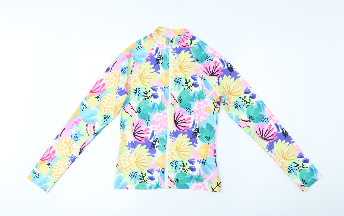 F&F Girls Multicoloured Floral Polyester Full Zip Sweatshirt Size 11-12 Years Zip