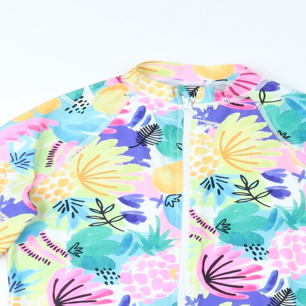 F&F Girls Multicoloured Floral Polyester Full Zip Sweatshirt Size 11-12 Years Zip