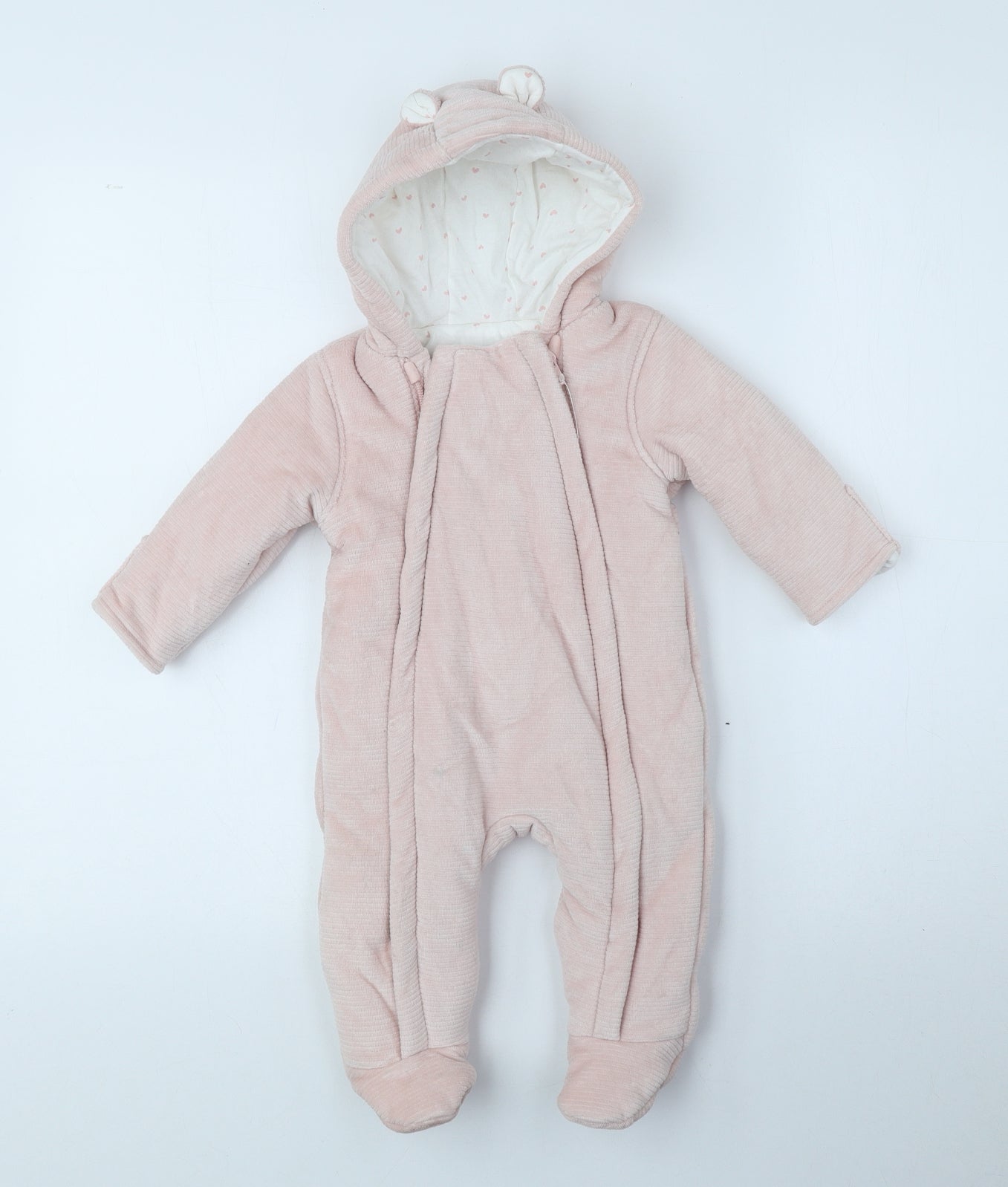 George Girls Pink Striped Puffer Jacket Snowsuit Size 3-6 Months Zip