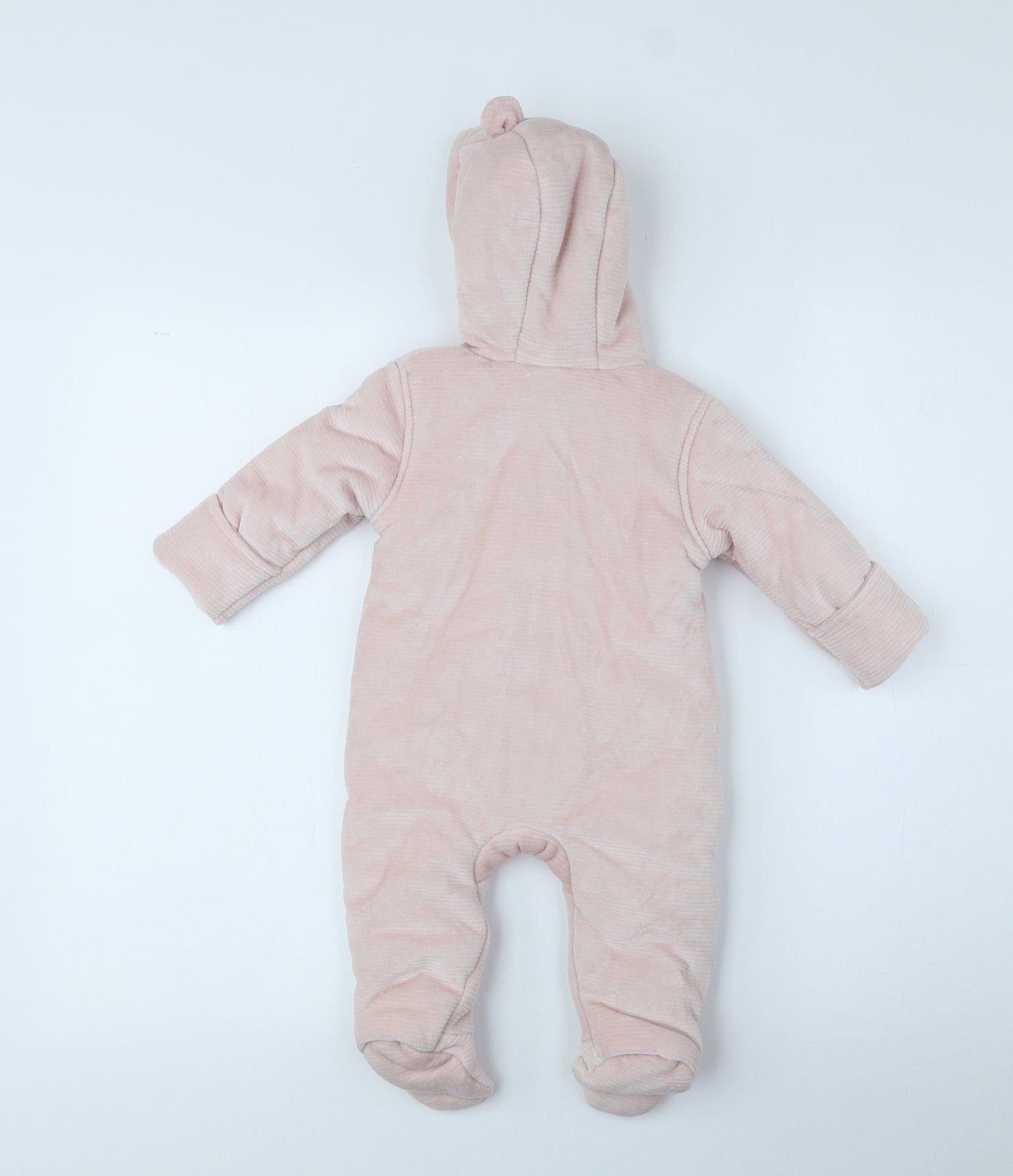 George Girls Pink Striped Puffer Jacket Snowsuit Size 3-6 Months Zip