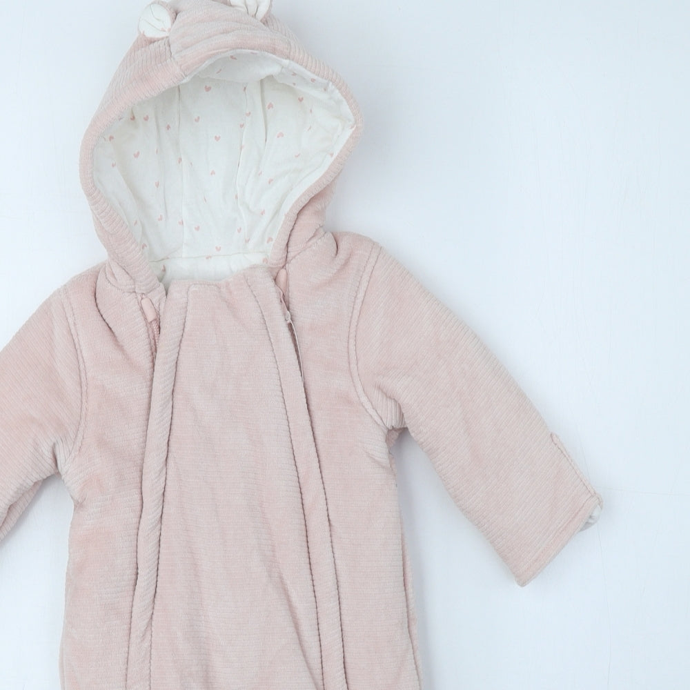 George Girls Pink Striped Puffer Jacket Snowsuit Size 3-6 Months Zip
