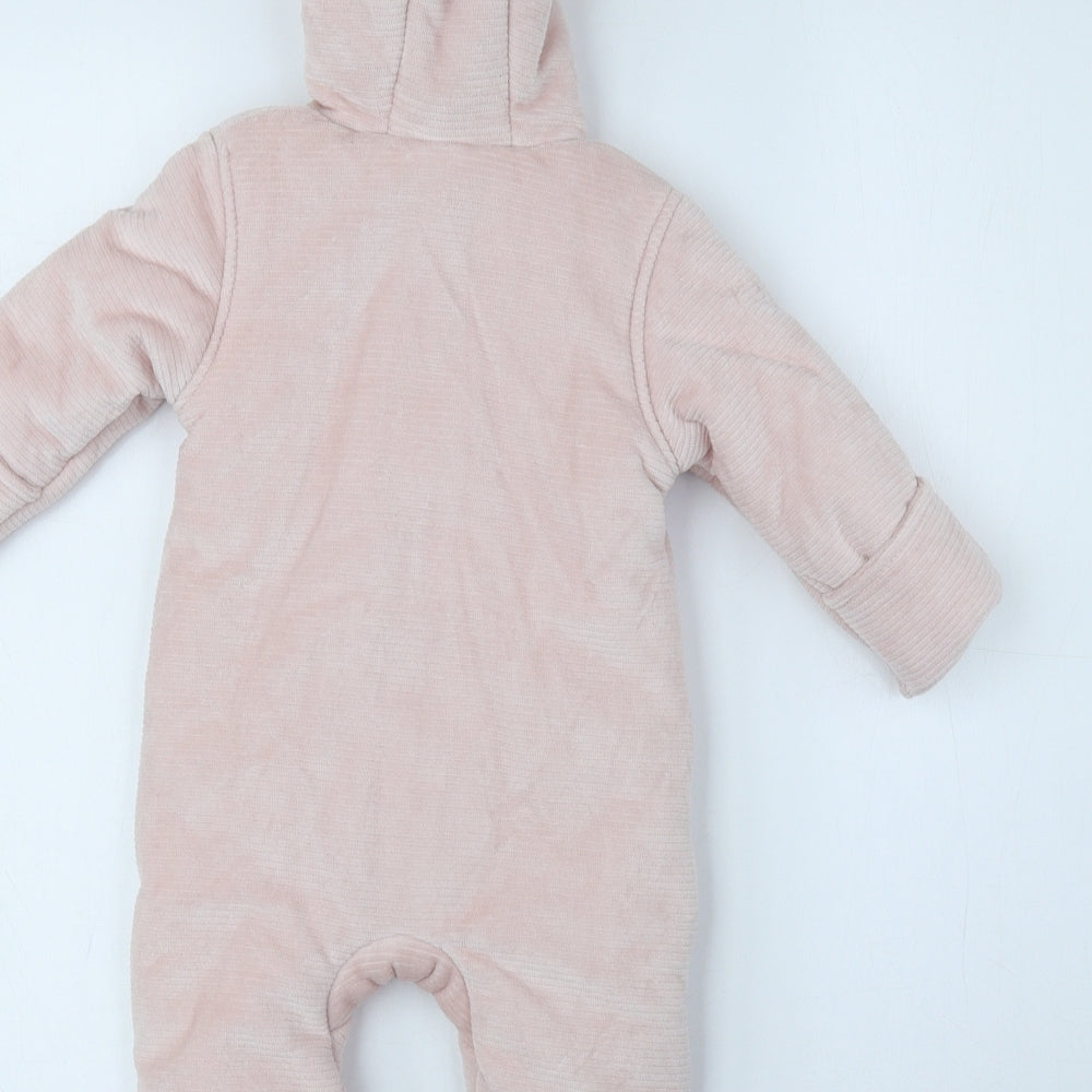 George Girls Pink Striped Puffer Jacket Snowsuit Size 3-6 Months Zip
