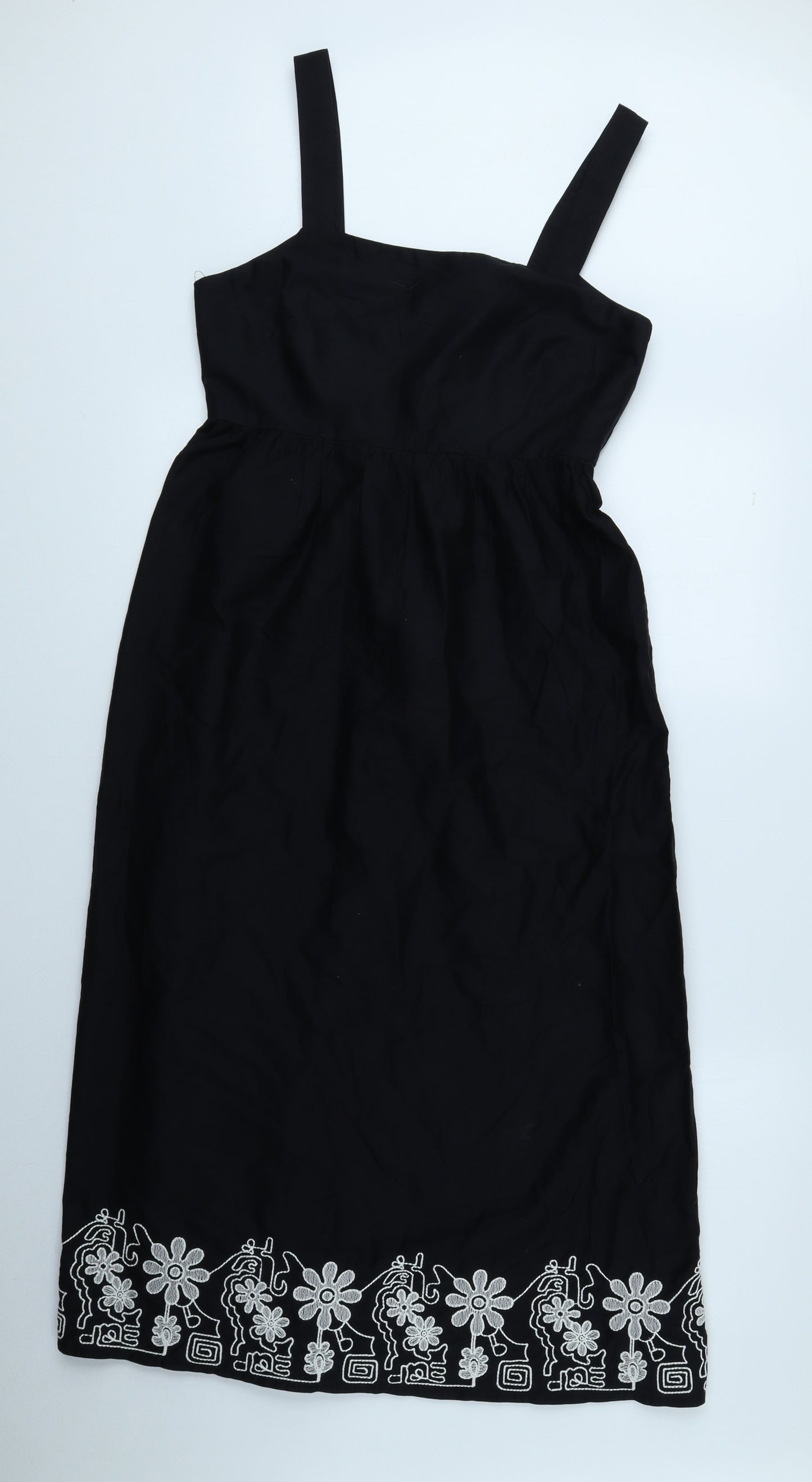 Primark Womens Black Floral 100% Cotton A-Line Size 10 Square Neck Pullover