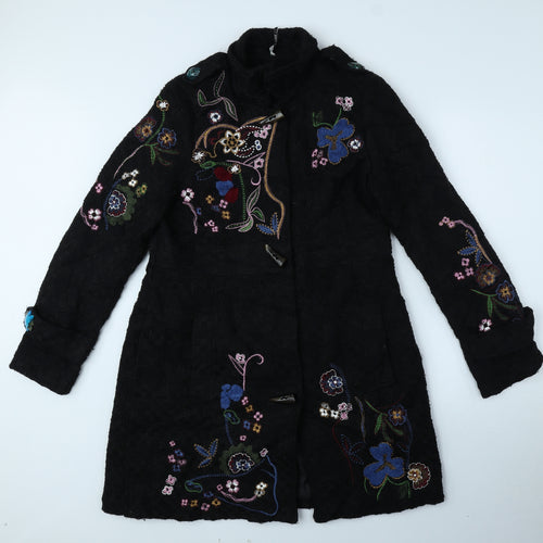 Love & Love Womens Black Floral Pea Coat Coat Size XL Snap - Coloured Flowers, Size XL-XXL, Toggle