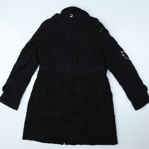 Love & Love Womens Black Floral Pea Coat Coat Size XL Snap - Coloured Flowers, Size XL-XXL, Toggle