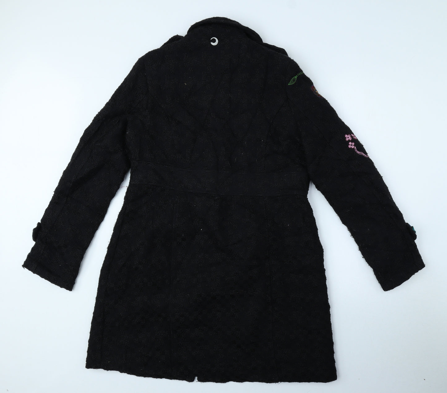 Love & Love Womens Black Floral Pea Coat Coat Size XL Snap - Coloured Flowers, Size XL-XXL, Toggle