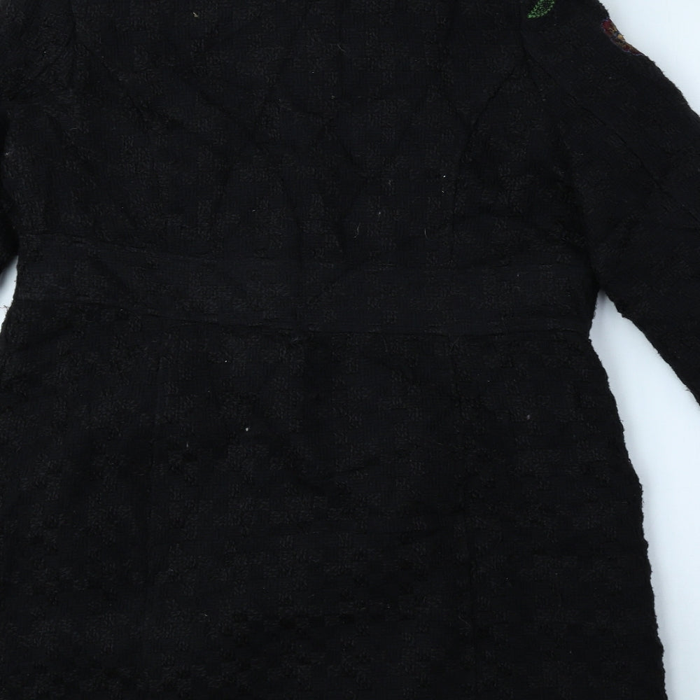 Love & Love Womens Black Floral Pea Coat Coat Size XL Snap - Coloured Flowers, Size XL-XXL, Toggle