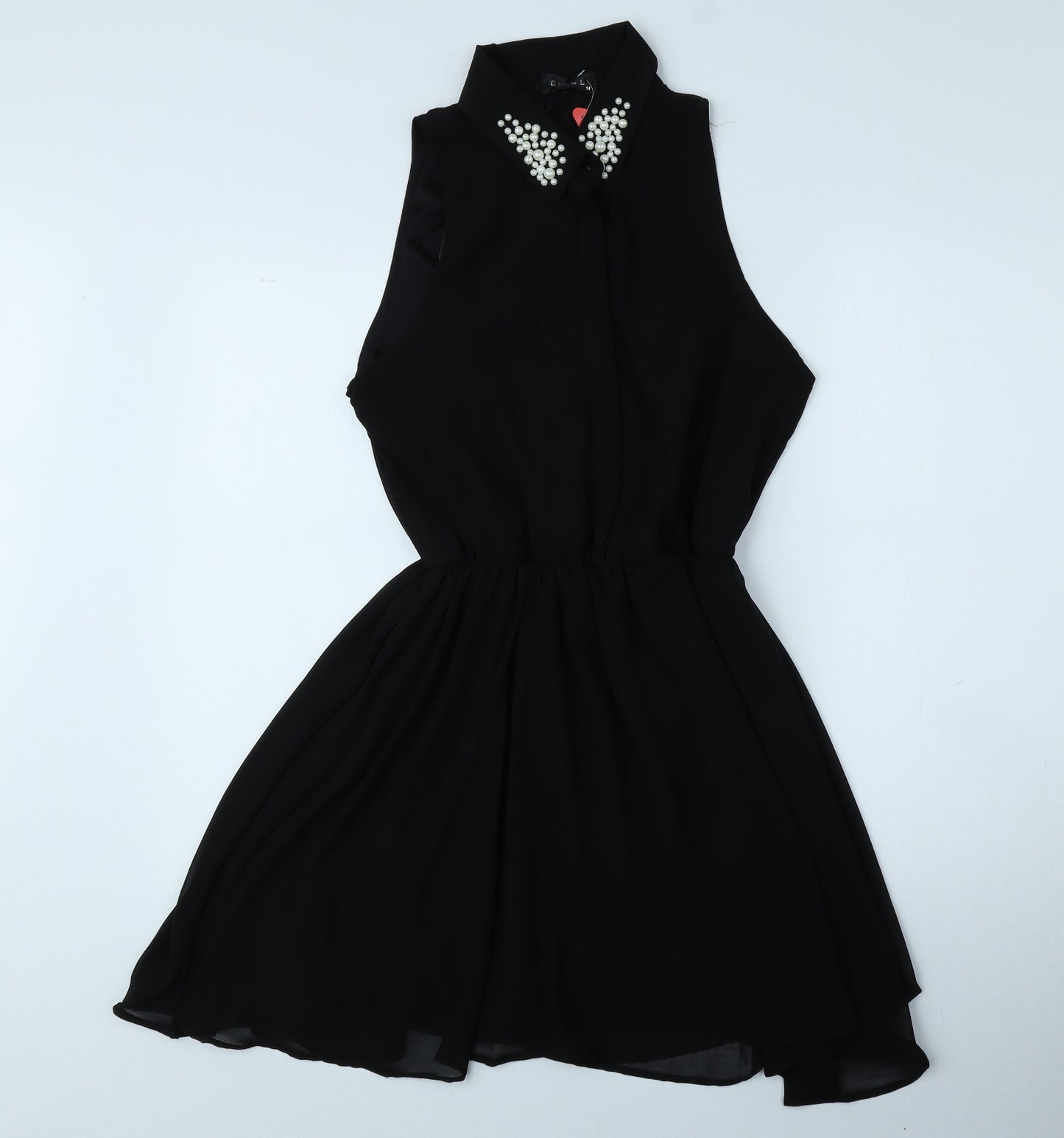 Club L Womens Black Polyester Fit & Flare Size 14 Collared Pullover - Pearls on collar